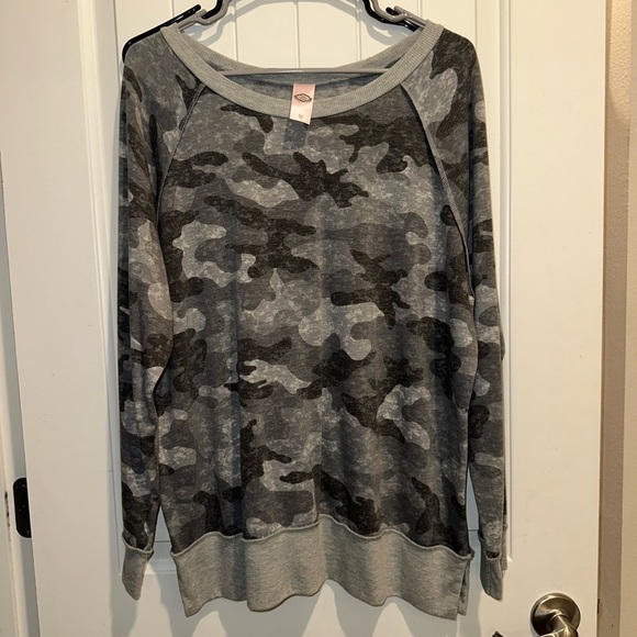 Pink Coconut Boutique Tops - Gray Camouflage Crewneck Top